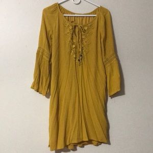 Knee long mustard yellow dress 1 soft layer inside